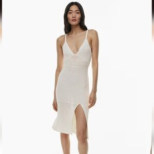 NWT Large Aritzia Evie Crocheted Midi Dress in Light Birch
